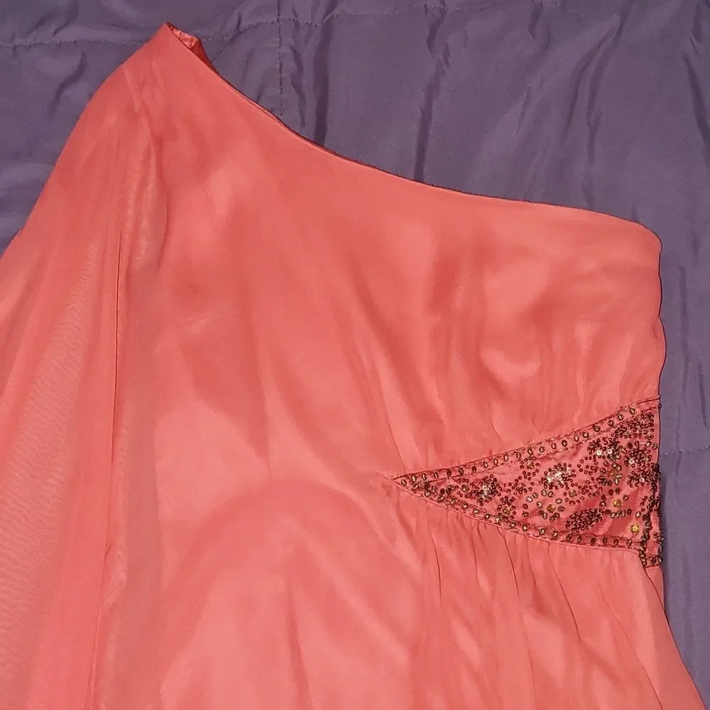 FREE PEOPLE Dancing in the moonlight Beaded dress sz 4 Papaya Coral Chiffon NWOT - Picture 2 of 14